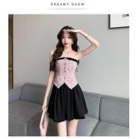 ราคา ชุดสูท MODE KOREA 2ชิ้นสำหรับผู้หญิงเดรสแขนกุดทรงสอบคอเส้นใยสังเคราะห์ แจ็กเก็ตผ้าคลุมไหล่สั้น (20555164246)