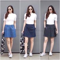 ราคา กางเกงกระโปรงผ้ายีนส์ฟอกทรงขาสั้นป้ายด้านหน้า (10603635054)