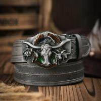 ราคา เข็มขัดหนัง PU คาวบอยตะวันตกสายคาดเอวผู้ชายตกแต่งบูลลายดอกไม้สลักสำหรับกางเกงยีนส์ (21357311898)
