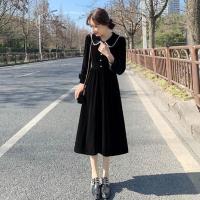 ราคา GGMM พร้อมส่ง 960 2023 ชุดเดรสแขนยาวสีดำเรียบหรูคอตุ๊กตาดูผอมเพรียวแบบใหม่ฤดูใบไม้ผลิและฤดูใบไม้ร่วง (20971980180)