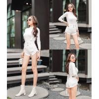 ราคา ชุดเอี้ยมยีนส์ขาสั้น สายเดี่ยวแบบเอวสูงเชือกผูกข้าง (18445688553)