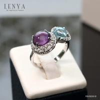 ราคา Lenya Jewelry แหวนเงินแท้ 925 ดีไซน์เก๋ไก๋ ประดับพลอยอเมทิสต์ Amethyst บลูโทแพซ Blue Topaz ล้อมด้วยคิวบิกเซอร์โคเนีย Cubic Zirconia แหวนสวยไม่ซ้ำใคร หรูหรา เหมาะกับสาวๆ (1371216362)