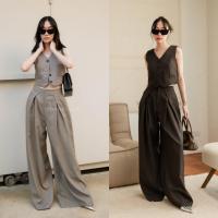 ราคา เซต 2 ชิ้น เสื้อกั๊กแขนกุด กางเกงขายาวจับจีบหน้า ลายชิโนริ VSHOP (20913485517)