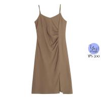 ราคา ชุดเดรสสายเดี่ยวสาวอวบ อก 36 48 นิ้ว เดรสยาวสายเดี่ยว จีบเอวข้าง สีดำ น้ำตาล YPS 200 (20148814382)