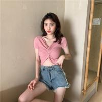 ราคา เสื้อครอปไหมพรม แขนสั้นคอวี ไขว้หน้า เซ็กซี่เล็กน้อย แฟชั่นวัยรุ่น lune 9365 (11030861685)