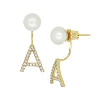 ราคา A CEMI Gold Plated Initial Pearl Earring 1 Pair ต่างหูมุกแท้ ต่างหูเงินแท้ ชุบทอง 18K สีทอง ต่างหูตัวอักษร ของขวัญแฟน (9685033048)