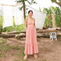 ราคา NEW IN Maxi dress 530 ฟรีส่ง ชุดเดรสลินินสายเดี่ยว เดรสยาว เว้าหลัง ผูกหลังได้หลายแบบเลยนะคะ มีกระเป๋า ชายระบาย (17647805562)