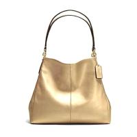 ราคา กระเป๋าถือ COACH แท้ หนังแท้ หนังนิ่ม ช่องเยอะ สวยมาก Coach 35723 Leather Phoebe Shoulder Bag Gold (21348032736)