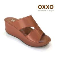 ราคา OXXO รองเท้าแตะ รองเท้าแฟชั่น ทรงสวม ส้นเตารีด ใส่สบาย น้ำหนักเบา ส้นสูง2 5นิ้ว วัสดุหนังพียู SM4134 (19819299943)
