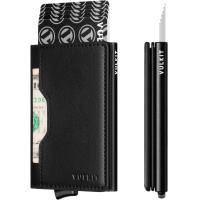 ราคา VULKIT Pop up Wallet Credit Card Holder with Leather Slots RFID Blocking Metlal Bank Card Case for Men or Women Black (19636668102)