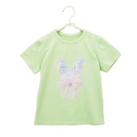 ราคา Girls T shirt 2023 New Cartoon Bunny Sequined Patch 100 Cotton Short Sleeve Round Neck Tops (17087079819)