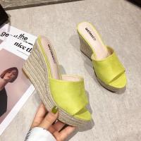 ราคา รองเท้าแตะส้นเตารีดพื้นหนาผ้ากำมะหยี่ผิวหยาบมีแพลตฟอร์มกันน้ำเชือกป่านแบบถักฟางใส่ด้านนอกใส่ช่วงฤดูร้อนสำหรับผู้หญิงเบอร์34 (21008069418)