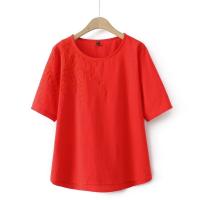 ราคา มีไซส์ใหญ่ Plus Size XL 4XL Womens Full Cotton Short Sleeve Summer Tops Loose Floral Embroidered Vintage T shirts Oversized Female Top (18423336010)