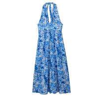 ราคา ZARA เดรสมิดิแบบคล้องคอลายดอกสีน้ำเงินชุดเดรสเปิดหลังอารมณ์แฟชั่นใหม่สำหรับฤดูร้อน7612022 (19598618959)