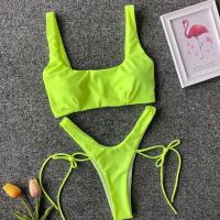 ราคา NEW Neon Green High Leg Cut Bikini Female Thong Swimsuit 2022 Women Brazilian Swimwear Two pieces Bikini set Bather Bathing Suit (20076658043)