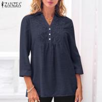 ราคา เคลียร์สต๊อกขาย Esolo ZANZEA เสื้อถักลูกไม้ปักลายดอกไม้สตรีแขน3 4ลำลองเสื้อสตรีคอวีเสื้อทรงหลวม 15 (19616193568)