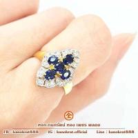 ราคา แหวนพลอยไพลินจันท์ประดับเพชรสวิส ตัวเรือนทองคำแท้ 90 พลอยแท้จากจันทบุรี สีเข้ม เด่นสะดุดตา (12631539978)