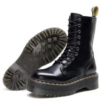 ราคา Dr Dr Martens Jadon ซิปข้างหนังด้านบนสูงด้านล่างหนา10รูสำหรับผู้หญิงรองเท้าบูท Martin (20224138846)