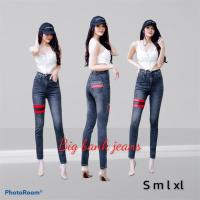ราคา กางเกงยีนส์ ผญ กางเกงเอวจั้ม กางเกงผ้ายืด กางเกงขาจั้ม กางเกงแฟชั้น แถบขา ติดแถบ คาดหนัง มี 2 แบบ S M L XL และ Free size 26 32 (15193694657)