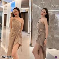 ราคา TW17593 เดรสยาวทรงปาดไหล่ สายเดี่ยวไหล่เดียว (21350595299)