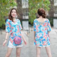 ราคา เซ็ท 2 ชิ้น ผ้ายืดเนื้อเด้ง เสื้อคอวีหลังไขว้ กางเกงผ้าซาร่าเอวสม็อคหลัง (19726127981)