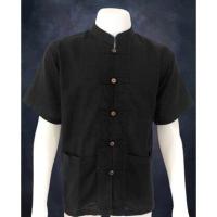 ราคา เสื้อผ้าฝ้าย ผ้าพื้นเมือง น้ำไหล คอจีน กระดุมกะลา 5 เม็ด แขนสั้น (19145864260)