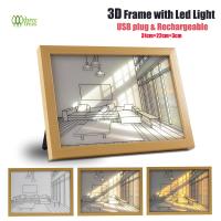 ราคา กรอบรูปภาพวาดไฟ Led 3มิติแบบชาร์จไฟได้โคมไฟตั้งโต๊ะ3สีแบบอินส์นอร์ดิกแบบ DIY โคมไฟติดผนังงานศิลปะไม้ในร่มกรอบรูป S มีแสงสว่างขึ้นตกแต่งกรอบติดผนังกรอบรูป (20590813961)