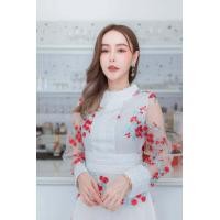 ราคา เดรสยาว เดรสอลังงานปัก ชุดปักอลัง เดรสสวย แขนยาว ปักดอกแดงฟ้า ชุดสวยดอกแดง (21008239835)