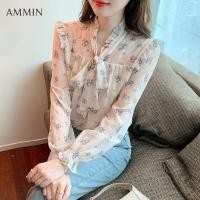 ราคา AMMIN เสื้อแขนยาวคอวีสำหรับผู้หญิงแขนยาว MODE Korea เสื้อชีฟองลายดอกไม้เล็กๆสำหรับฤดูใบไม้ร่วง (20339008887)
