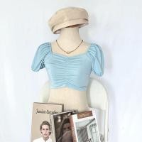 ราคา เสื้อครอปเสื้อเอวสูงสีพื้นๆน่ารักๆ เสื้อผู้หญิงตัวเล็กเสื้อผ้าฝ้ายสม็อคทั้งตัว แฟชั่นวินเทจเสื้อยืดแขนสม็อคเข้ารูปทรงสวยราคาถูก (15801904720)