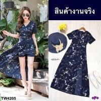 ราคา B4205 จั้มสูทก้านแก้ว คอวีไขว้ Glass shank jumpsuit with a V neck crossed neck (11389161130)