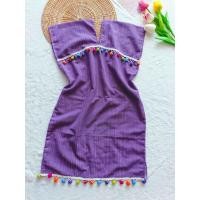ราคา งานใหม่ เดรสกะเหรี่ยงเด็กสีม่วงพาสเทล (20742189411)
