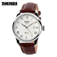 ราคา SKMEI นาฬิกาควอตซ์คู่9058นาฬิกาข้อมือคลาสสิกหรูหราหนังสีทองกันน้ำ (14290574816)