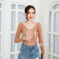 ราคา บอดี้สูท แขนยาว ผ้าซีทรู มีกลิตเตอร์ 1395 (21016428012)