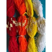 ราคา ฝ้ายผูกแขน ฝ้ายผูกข้อมือ 1มัดมี100เส้นใส่ลูกปัด3เม็ดถักข้างละ7ทำจากไหมพรม (16041681074)