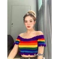 ราคา เสื้อครอป เสื้อไหมพรม ปาดไหล่เรนโบว์ เสื้อครอปไหมพรมปาดไหล่ ฟรุ้งฟริ้ง เปิดไหล่เรนโบว์ไล่โทนสีเบาๆ แขนตุ๊กตาคิ้วๆมากกก (17437463948)