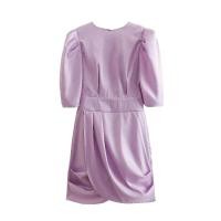 ราคา พร้อมส่ง เดรสกระโปรงสั้นสีม่วงพาสเทล เดรสงานแต่ง เดรสทำงาน (19186710155)