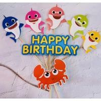 ราคา ป้ายตกแต่งเค้ก ปลาฉลาม HBD ป้ายBaby shark (19088441149)