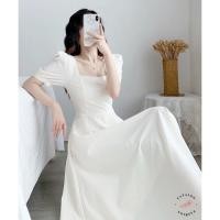 ราคา ชุดเดรสยาวแขนสั้นคอเหลี่ยม ใส่ออกงานได้ มีกระเป๋าข้าง สีพื้น AIXIN (17195733621)