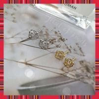 ราคา พร้อมส่ง ต่างหูก้านเงินS925 ต่างหูก้านเสียบ ดอกกุหลาบ ลายฉลุ สีเงิน สีทอง Silver925 (17542164155)