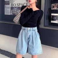 ราคา COD jfdss Plus Size S 5XL Women Bermuda Denim Shorts Spring Summer Fashion Casual Vintage High Waist Loose Wide Leg Knee Length Short Jeans Streetwear Blue (20055487684)
