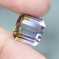 ราคา 14 85 ct พลอยแท้ เนื้ออ่อน อเมทริน Ametrine สี่เหลี่ยมมุมตัด สีม่วง เหลือง (21029072206)
