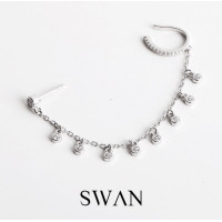 ราคา SWAN Diamond Round Chain Cuff ต่างหูเงินแท้ ต่างหูโซ่ แบบเจาะและหนีบ ฝังเพชรคิวบิกเซอร์โคเนีย cubic zirconia (6160706273)