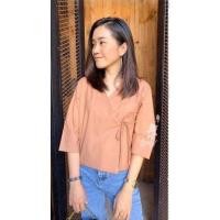 ราคา เสื้อผ้าฝ้ายคอวี รุ่นป้ายข้างผูกโบว์หน้า (19596006946)