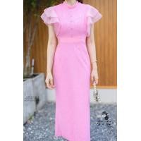 ราคา พร้อมส่ง เดรสลูกไม้ปักสีชมพูละมุนๆ แขนระบายชั้นๆ งานสวยมาก ใส่ออกงาน คาเฟ่ ป้าย Si am (20929152635)