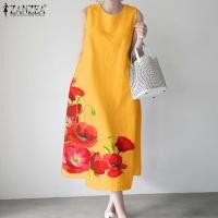 ราคา ZANZEA ชุดเดรสผู้หญิงชุดลำลองย้อนยุคแขนกุดลายดอกไม้เดรสแขนกุดทรงหลวมชายหาดวันหยุดฤดูร้อน 7 (21053590262)