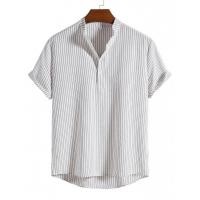 ราคา เสื้อผ้าผู้ชายลายเสื้อฮาวายกราฟิกแขนสั้นเสื้อลายทางฤดูร้อนปกตั้งของบุรุษ (20655313813)