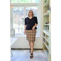 ราคา ชุดเดรส สาวอวบ ใส่ทำงาน ออกงาน เสื้อคอวี เอวแต่งระบาย เสื้อสีดำ ดระโปรงลายสก็อต ผ้ายืด (17170432976)