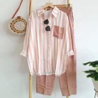 ราคา Lanrui ชุดวอร์มลำลองของผู้หญิง 2 ชิ้นชุดเสื้อแขนยาวลายและชุดกางเกงขาสั้นมินิเอวสูงหลวม (17941098812)