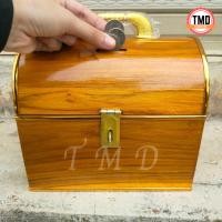 ราคา TMD ถังออมสินไม้สักแพร่ ถังใส่เงิน ทรงหีบสมบัติ กำปั่น งานไม้สักแท้ ถังไม้สัก piggy bank (17503513780)